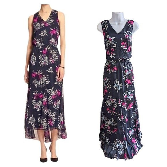 BANANA REPUBLIC Navy Pink Cutout Back Cool Combo Printed Lined Midi Dress Size 4 - Picture 1 of 9